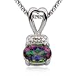 Platinum Plated Sterling Silver Mystic Rainbow Topaz and Diamond Accent Oval Pendant, 18