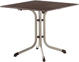 Sieger 1130-60 Boulevard-Tisch mit Puroplan-Platte 80 x 80 cm, Stahlrohrgestell champagner, Tischplatte Schieferdekor, mocca