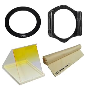 Graduated Yellow Square Filter + Square Filter Holder + 67mm Adapter Ring + JB Microfiber Lens Cleaning Cloth for Cokin P Series System