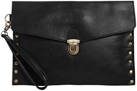 Men Clutch Bag - ETONWEAG Men Stud Detailing Unlined Slim Envelope Clutch Bag Black