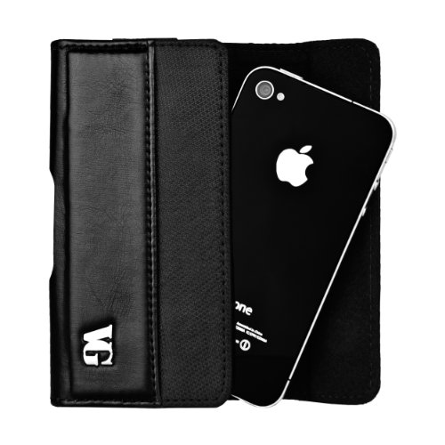 Premium Portola Black iPhone 4S Leather Pouch Carrying Case cover Holster with Belt Clip for Apple iPhone 4S / Apple iPhone 4 / Apple iPhone 3GS / iPhone 3G S / iPhone 3G + VG brand Live * Laugh * Love Silicone Wrist Band!!!