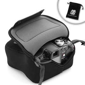 High Density Neoprene FlexArmor Camera Case for Panasonic, Nikon with attached lenses up through 14-45mm zoom