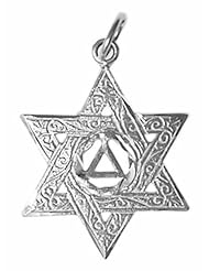 Alcoholics Anonymous Recovery Pendant, #518-4, Sterling Silver, AA Symbol in a Large Engraved Jewish Star