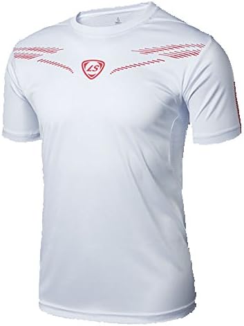 LUCKY SAILING Men's Short Sleeve Sports Athletic T-shirt Wicking Crewneck Tops (XX-Large, White)