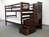 Stairway Bunk Bed Twin over Twin in Cappuccino with 3 Drawers Built in to t ....