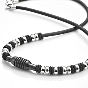 Mens Stainless Steel Rubber Surfer Beads Necklace Chain 21