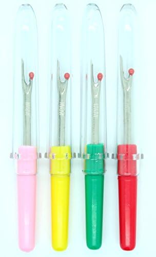 4 Pcs Green Yellow Red Pink, Handle Sewing Stitch Thread Unpicker Seam Ripper with Needle Threaders 2pcs.