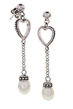 Sterling Silver Heart and Pearl Rolo Chain Earrings