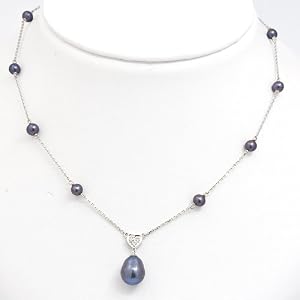 14K Black Pearl Diamond Heart Necklace by