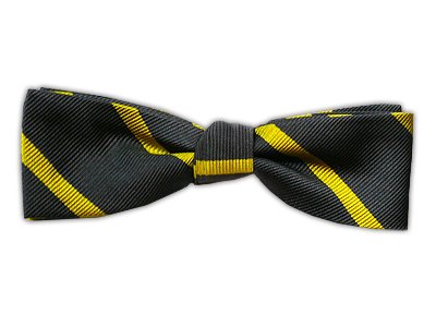 100% Silk Woven Charcoal and Yellow Trad Stripe Self-Tie Slim Bow Tie