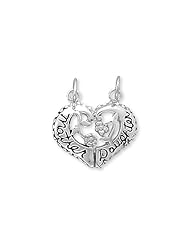 Heart Shaped Mother/Daughter Break-Away Charm, Sterling Silver