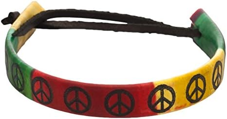 Rasta Band Peace Sign Leather Adjustable Bracelet
