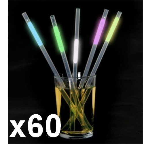 Ioio-Lot de 60 Pailles Batons Sticks Lumineux Fluo - Boisson et Cocktails - Article de Fete