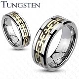 Tungsten Carbide Gold IP Chain Links Design Duo Tone Band Ring