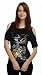 Curve Appeal Open Shoulder Poncho Top with Foil Print and Shirred Waist in Black, Size: XL
