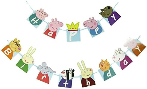 Lovarin New Design Peppa Pig Theme Party Decorative Bunting Banner for Kids Birthday Party Favor Baby Shower Photo Prop Room Nursery Decoration - Blue