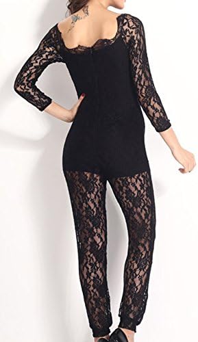 Z-LMDS Women's Sexy See Though Lace Embroidery Lining Jumpsuits Black XL