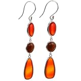 Handmade Orange Carnelian & Brown Quartz Beaded Earrings With Sterling Silver