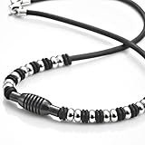 Unique Mens Stainless Steel Rubber Surfer Beads Necklace Chain 21" (Silver Black) - Free Shipping
