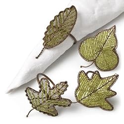 Green Beaded Leaf Napkin Ring - Assorted set of 4