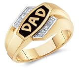 DAD Father Gift Mens Diamond Ring 10k Yellow Gold Band, Size 9