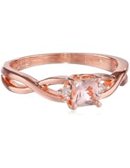 Rose-Gold Flashed Silver Diamond and Morganite Square Ring (0.04cttw, G-H Color, I2-I3 Clarity)