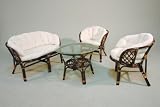 Hansen Rattan 1271/L Rattan Sitzgruppe 2 Sessel, 1 Bank und 1 Tisch, braun gebeizt