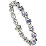 Sterling Silver Hugs & Kisses 7 in. Tennis Bracelet w/ 4.00 Total Carat Oval Cut Tanzanite Stones & Brilliant Cut Diamonds, 1/4 in. (6mm) wide
