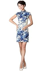 Mandarin Collar Cotton/Linen Floral Print Mini Dress 