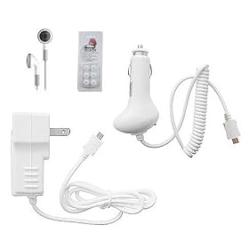 Amazon Kindle DX Charger set - Travel/Wall charger, Car charger, Headset and Earbud Caps (3 different sizes)
