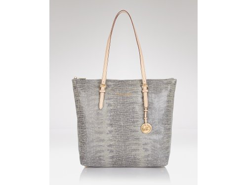MICHAEL Michael Kors Jet Set Large Top Zip North/South Lizard Embossed Leather Tote Handbags - Slate