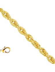14k Solid Yellow Gold 2 mm (5/64 Inch) Rope Chain Anklet 10" w/ Lobster Claw Clasp