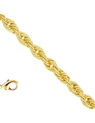 14k Solid Yellow Gold 1.5 mm (1/16 Inch) Diamond-Cut Rope Chain 16" w/ Lobster Claw Clasp