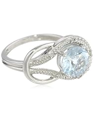 10k Gold Round Aquamarine and Diamond Ring (0.03 cttw, I Color, I2 Clarity)