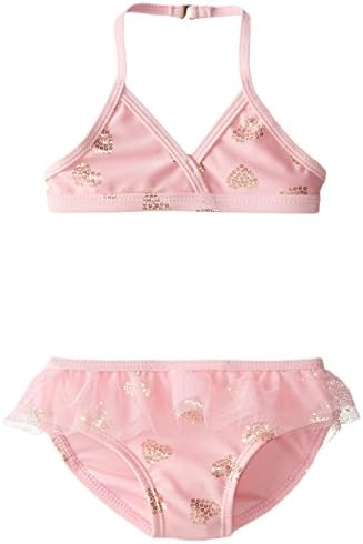 Jantzen Little Girls' 2 Piece Glitzy Heart Tulle Trim Bikini, Pink, 5