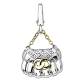 Sterling Silver and 14k Yellow Gold Purse and Diamond Charm