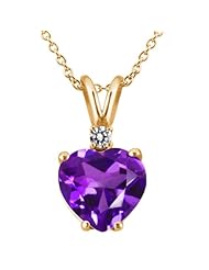 1.63 Ct Heart Shape Purple Amethyst White Diamond 14K Yellow Gold Pendant