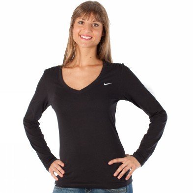 NIKE Damen Langarm T-Shirt Solid AD Swoosh V Neck, black/white, S, 411757 Preisvergleich