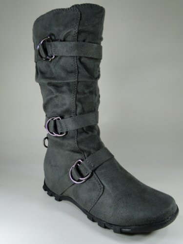 New Womens Gray 3-Buckle Boots #F47