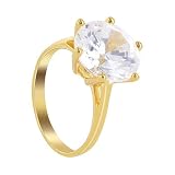 Gold Plated Brass Round Shape Clear 11mm CZ with 6 Prong Setting Solitaire 3mm Band Polished Finish Ring