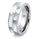 Tungsten Carbide Ring 8.0mm with Dual Mother of Pearl Inlays - Sizes 5-8