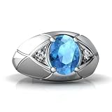 14K White Gold Oval Genuine Blue Topaz Men's Men's Ring Size 9