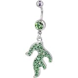 Green Crystal Flames Fire Dangle Summer Fashion Belly Navel Ring Body Jewelry