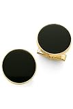 14k Gold Cufflinks - Solid 14k Gold Classic Round and Onyx Cufflinks