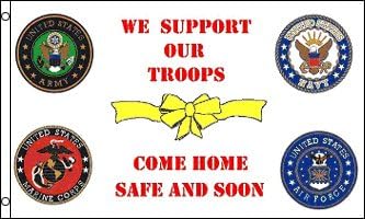 WE SUPPORT OUR TROOPS (4 Badge) Official Licensed Flag 3x5 Poly