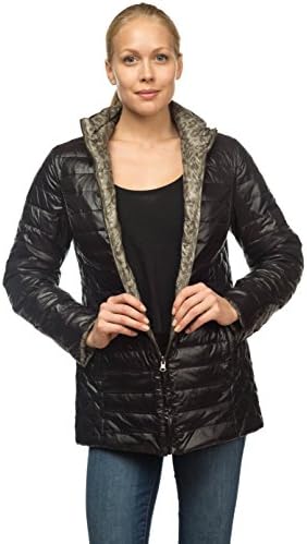 Nuage Sport Women's Reversible Packable Down Jacket with Side Quilting Black/Leopard X-Large