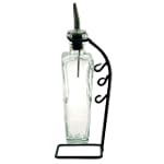 New Olive Oil &Vinegar Kitchen Decorative Dispenser Glass Bottle 1pc ~ Clear Colored Glass Provence Bottle Style ~ Olive Oil & Vinegar Bottles with Pour Spout and Black Metal Stand ~ Decorative Liquid Dispensers ~ Pourer ~ Drizzler
