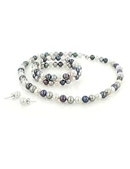 Freshwater Cultured Pearl Necklace, Stud Earrings and Coil Bracelet, Set of 3