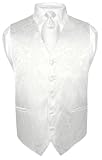 Men's Off-White / Cream Paisley Design Dress Vest and NeckTie Set for Suit or Tuxedo