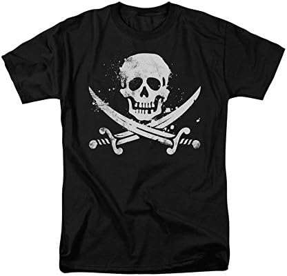 Distressed Jolly Roger Skull And Crossbones Flag Adult T-Shirt Tee